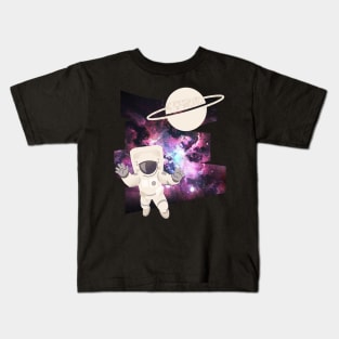 Floating astronaut Ufo alien abduction funny cute spaceship moon mars cosmic space Kids T-Shirt